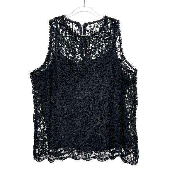 MAURICES All Over Lace Tank Blouse Sleeveless High Neck Pullover Black Size 2 - Picture 2 of 7